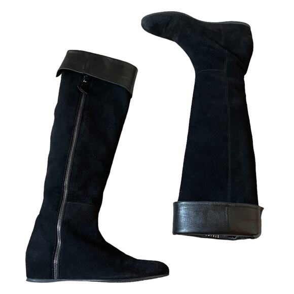 Stuart Weitzman Over the Knee Black Leather and Suede Roll Cuff Tall Boots 7.5 - Picture 2 of 15